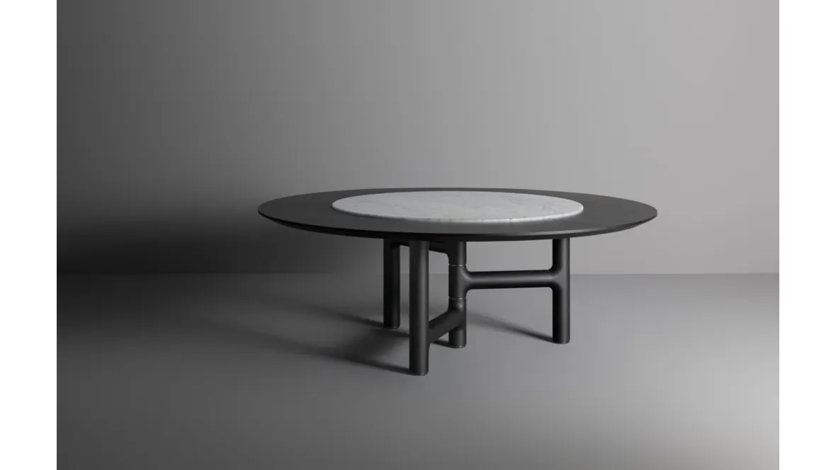 Tavolo rotondo Pivot ST con top in legno e marmo di Bonaldo
