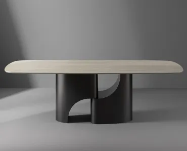 Tavolo Taijitu con piano in marmo e base in metallo di Bonaldo