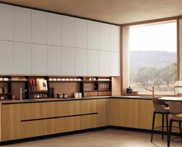 Cucina Design ad angolo Alea Pro 03 in rovere gold con top in laminato di Poliform