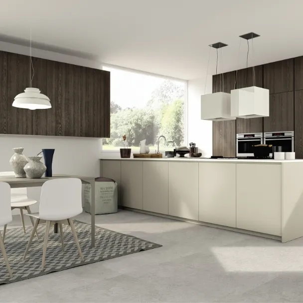 Cucina Design lineare in laccato opaco e legno Arka 07 di Maistri