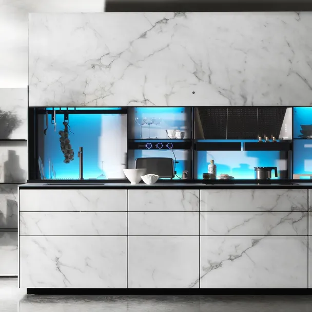 Cucina Design Artematica in vetro stampato effetto marmo Vitrum Mimesis di Valcucine