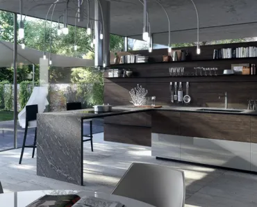 Cucina Design Forma Mentis con anta in finitura legno Rovere e laccato di Valcucine