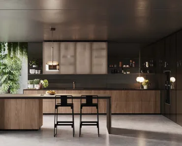 Cucina Design angolare con isola Forma Mentis Noce Canaletto di Valcucine