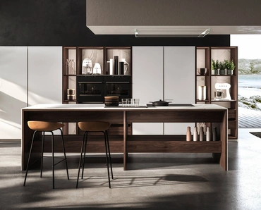 Cucina Design con isola K table in laccato e legno di Maistri