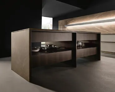 Cucina Design con isola KTable in legno di rovere e pietra di Maistri