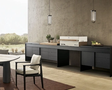 Cucina Design Land Kitchen in alluminio laccato Nero e acciaio di Poliform