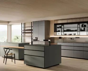 Cucina Design con isola Riciclantica Outline Laminato Seta di Valcucine