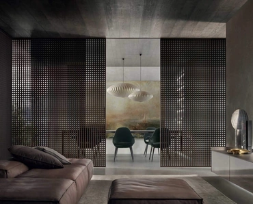 Porta per interni scorrevole Daimon in vetro Grigio trasparente con struttura in alluminio Brown di Rimadesio