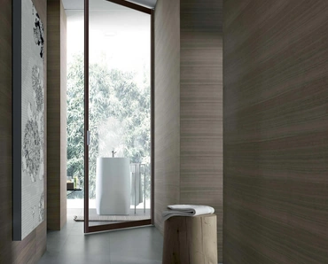 Porta per interni battente Siparium in vetro riflettente chiaro e struttura in alluminio Brown di Rimadesio