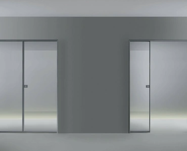 Porta per interni scorrevole Spin in vetro con telaio in alluminio Rimadesio