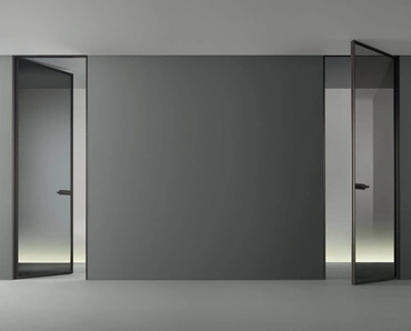 Porta per interni Zen in vetro grigio trasparente con telaio in alluminio di Rimadesio