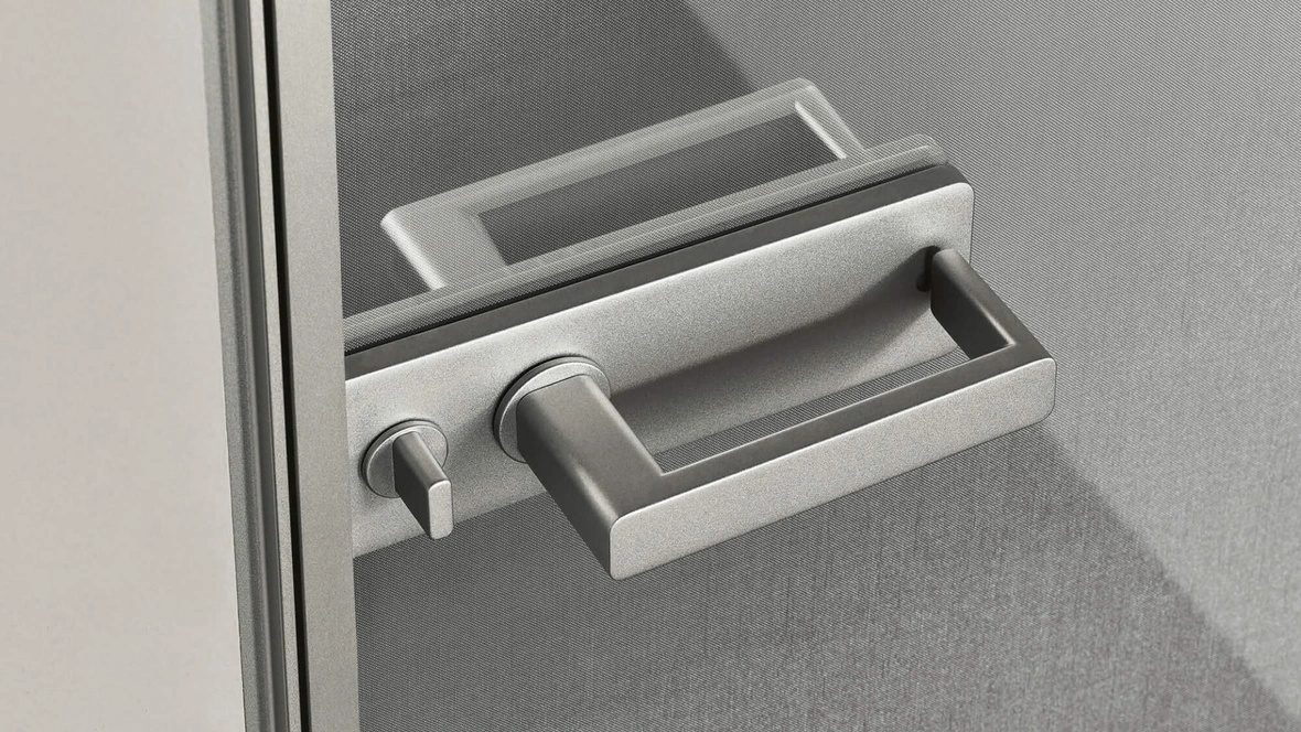 Porta a battente per interni Zen in vetro con telaio e rete in alluminio di Rimadesio
